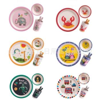 竹纖維兒童餐具套裝吃飯家用寶寶餐盤嬰兒分格卡通飯碗圓形防摔