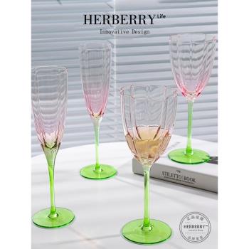 英國HERBERRY杯具復古葡萄酒杯高階感法式花瓣高腳杯水晶玻璃杯