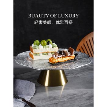 KTV輕奢玻璃甜品水果盤甜品擺臺展示架輕奢高檔果盤高腳蛋糕託盤