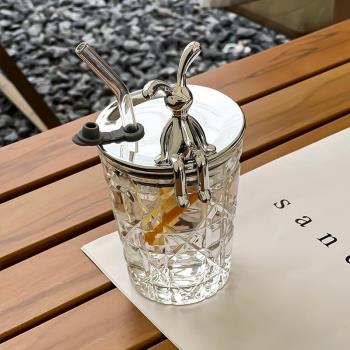 日本進口精工高顏值玻璃吸管杯女生辦公室水杯咖啡杯情侶杯喝茶