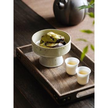 手工復古粗陶點心碗家用餐廳日式料理碗小菜碗糕點甜品碗高腳果盤