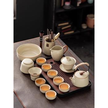 景德鎮汝窯2024新款汝窯整套功夫茶具套裝陶瓷茶壺蓋碗茶杯茶盤高