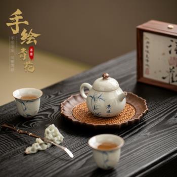 手繪牡丹中式小號陶瓷茶壺創意竹子功夫茶具單個帶過濾泡迷你小壺