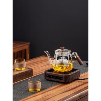 新款小型迷你胡桃木電陶爐煮茶器套裝耐熱玻璃蒸茶壺家用養生茶具