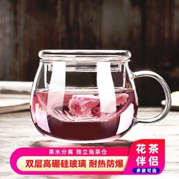 日本進口精工透明玻璃杯帶把茶水分離泡茶杯子女士花茶杯馬克杯
