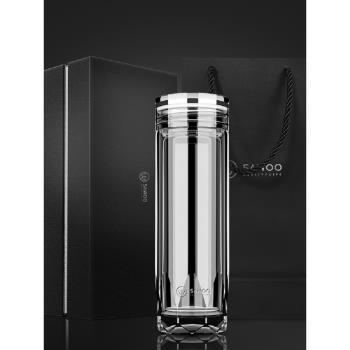 尚物高檔雙層隔熱玻璃杯高階男士透明水晶杯子泡茶杯防摔水杯簡約