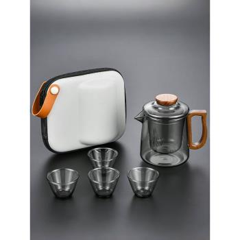 旅行茶具戶外便攜旅行包套裝一人泡茶功夫茶壺旅遊露營玻璃快客杯