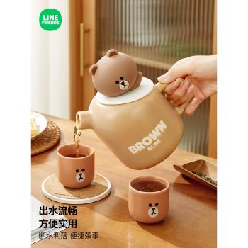 LINE FRIENDS陶瓷茶壺家用茶具套裝功夫泡茶花茶壺涼水壺茶杯組合
