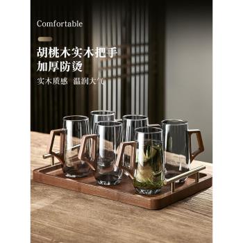 中式玻璃杯套裝泡茶杯家用客廳待客耐高溫綠茶杯高檔喝水杯子6只