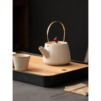 秦初汝窯提樑壺復古陶瓷茶壺泡茶家用茶水壺泡茶壺大容量功夫茶具