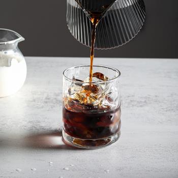 茶咖美器韓式優雅ins透明高顏值威士忌酒杯冰咖啡杯杯浮雕玻璃杯