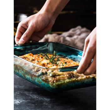 原裝進口長方形玻璃微波爐烤盤圓形家用烤箱碗芝士焗飯盤魚盤套裝