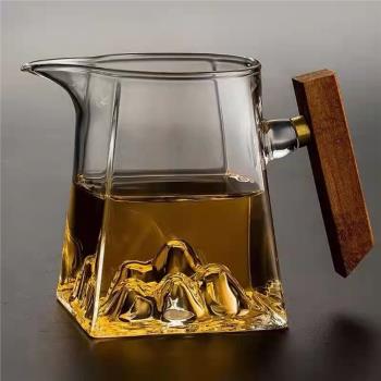觀山方公道杯胡桃木把手玻璃煙灰色耐高溫花茶水杯子功夫茶具茶道