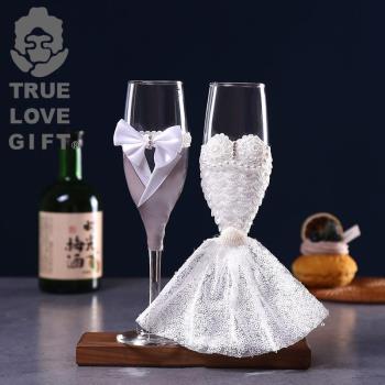 結婚新人交杯酒敬酒杯套裝香檳杯高腳透明玻璃杯水晶杯子新婚禮物