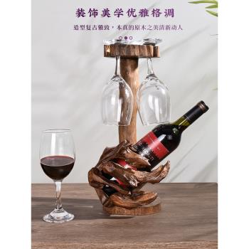 泰國進口紅酒架創意擺件紅酒瓶紅酒杯架家用葡萄酒展示架酒瓶架子