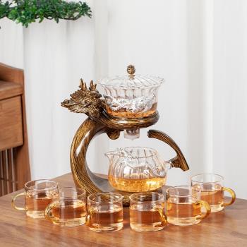 2025新款飛龍在天全自動茶具套裝家用耐熱玻璃茶壺磁吸懶人沖茶器