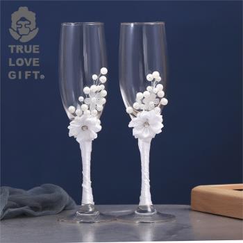 結婚新人敬酒杯套裝一對香檳杯水晶透明玻璃杯婚禮交杯酒高腳杯子