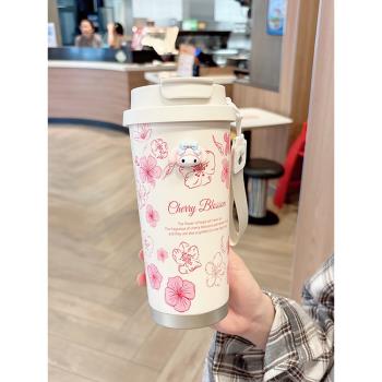 櫻花保溫杯女生高顏值家用辦公吸管杯316不銹鋼水杯雙飲咖啡杯子