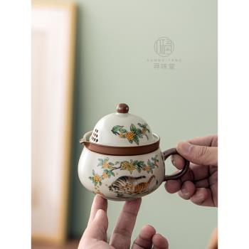 米黃汝窯快客杯旅行套裝｜桂花貓咪復古汝瓷中式便攜陶瓷功夫茶具
