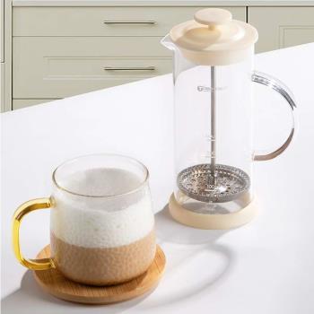 奶泡機家用手動打奶泡器奶泡壺咖啡牛奶手打玻璃奶泡杯打泡器