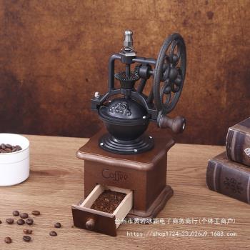 咖啡磨豆機家用復古磨粉機手搖咖啡機咖啡豆研磨機咖啡手動搖輪無
