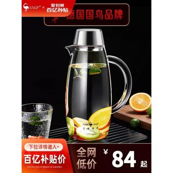 三四鋼SSGP大容量冷水壺玻璃耐高溫高硼矽涼水壺家用涼水杯防摔壺