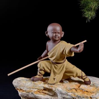 廠家紫砂茶寵擺件大號功夫小子陶瓷人物小和尚家居工藝品裝飾