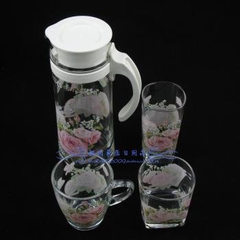 韓國進口SHABBY ROSE粉玫瑰玻璃杯玻璃水壺水杯水具套裝 冷熱均可
