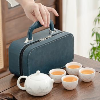 高階感羊脂玉水墨套裝戶外露營旅行茶具套裝商務團購印製logo禮品
