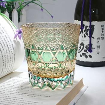 手工雕刻玻璃杯日式水晶玻璃威士忌杯江戶切子螢石洋酒杯輕奢禮品