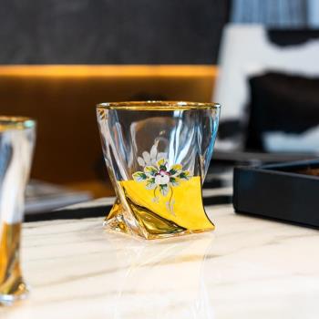 日本NY捷克進口水晶玻璃威士忌杯洋酒杯家用高檔描金酒具禮盒裝