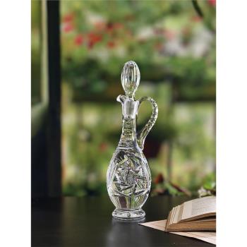 酒瓶ins宮廷風歐式精緻水晶刻花創意帶把手家用奢華中古醒酒器