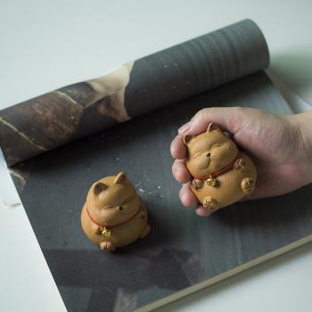 清一丨宜興紫砂招財貓茶寵 手工陶瓷家居萌寵小貓咪動物擺件桌面