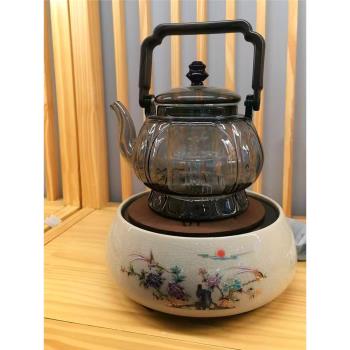 錦上添花陶瓷電陶爐煮茶器煮茶壺家用蒸汽透明玻璃燒水壺復古茶爐