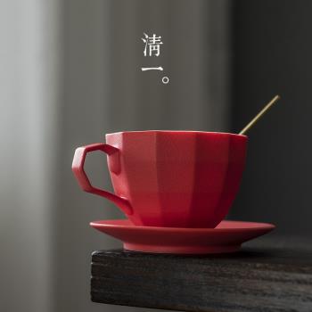 紅色咖啡杯碟套裝簡約陶瓷手沖咖啡日式馬克杯喜禮結婚禮物伴手禮