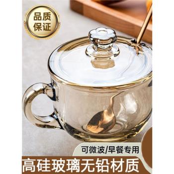 德國燕麥早餐杯無鉛玻璃可加熱帶蓋勺杯子耐熱防爆高顏值喝水杯