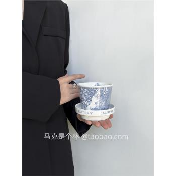 新中式帶蓋馬克杯高階感咖啡杯辦公室陶瓷杯子情侶水杯伴手禮