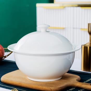 景德鎮骨瓷湯鍋裝湯品鍋帶蓋湯碗家用大號陶瓷湯盆盛湯泡麵碗圓形