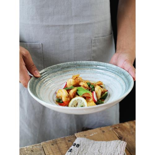 創意螺紋斗笠碗吃面碗家用大碗拌面個性沙拉碗大號圓形陶瓷碗湯盤