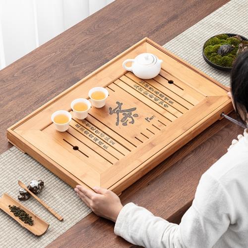 竹制家用小茶盤方形干泡盤竹制迷你儲水式托盤茶海臺功夫茶具茶道|茶盤