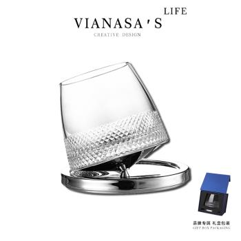 Vianasas手工水晶刻花玻璃威士忌杯不倒翁洋酒杯旋轉白蘭地杯子