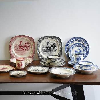 出口美國 經典公雞圖案陶瓷餐具盤子馬克杯湯碗西餐方盤湯盤禮物