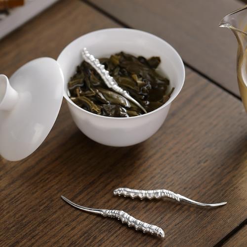 Haomingtian足銀茶寵擺件 999銀實心煮水泡茶蟲草老茶伴侶 茶配件
