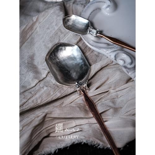 原創設計復古高級感銅銀拼接中古感藝術餐具餐勺咖啡攪拌勺