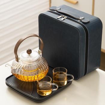 圍爐煮茶戶外旅行茶具便攜包套裝明火直燒煮茶壺明火爐耐高溫玻璃