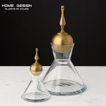 HomeDesign/黃銅尖頂玻璃醒酒器擺件/印度葡萄牙進口/家居酒器