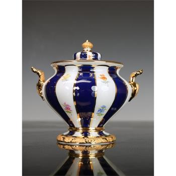德國 MEISSEN 梅森瓷器 X-Form系列 繽紛小花 皇家藍 描金糖缸