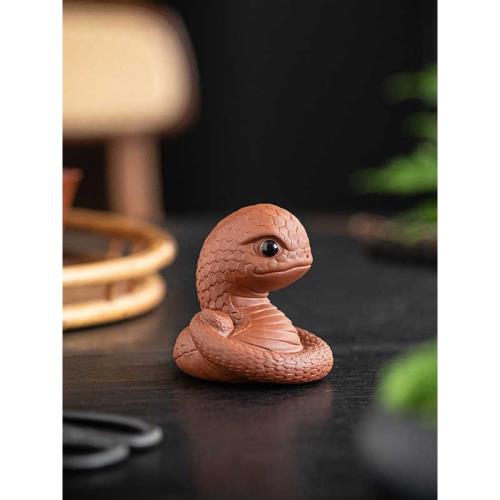 紫砂小靈蛇茶寵擺件精品可養十二生肖茶玩蛇年本命年茶道茶臺裝飾