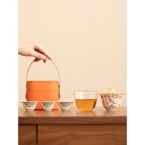 敦煌九色鹿快客杯旅行茶具套裝便攜式戶外泡茶喝茶蓋碗茶杯隨身杯