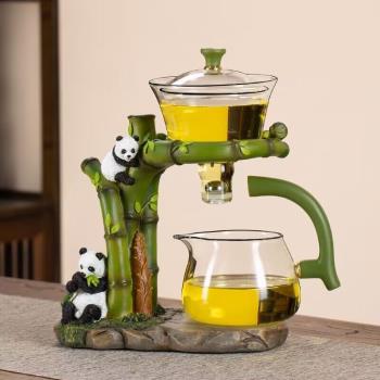 2025新款大熊貓全自動茶具套裝家用玻璃泡茶器辦公室懶人沖茶神器